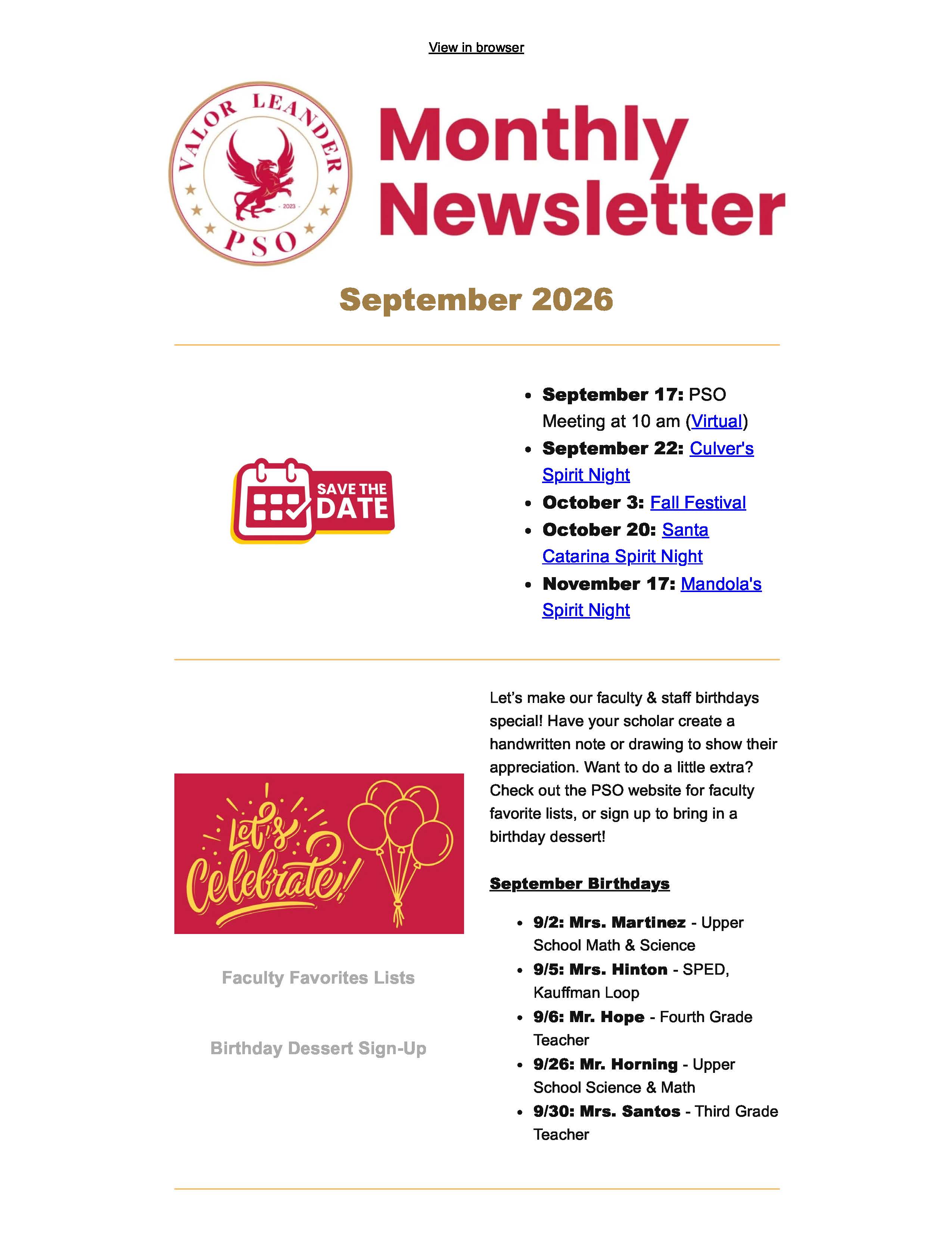 September 2026 Newsletter